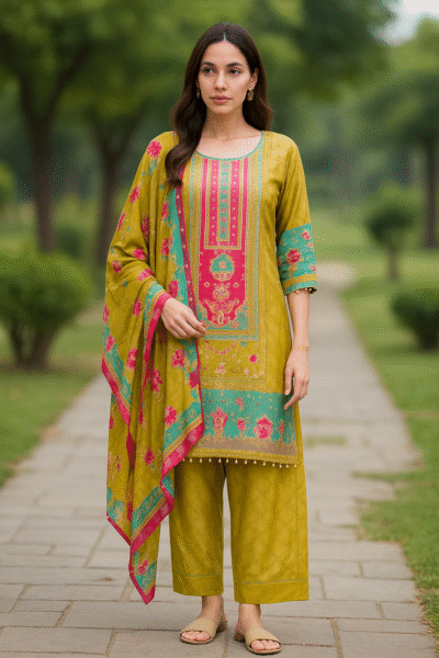 KPD-349-1 Roman Silk Printed Kurta Pant Dupatta Set