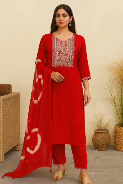 KPD-352-1 Rayon Fabric Kurta Pant Dupatta Set