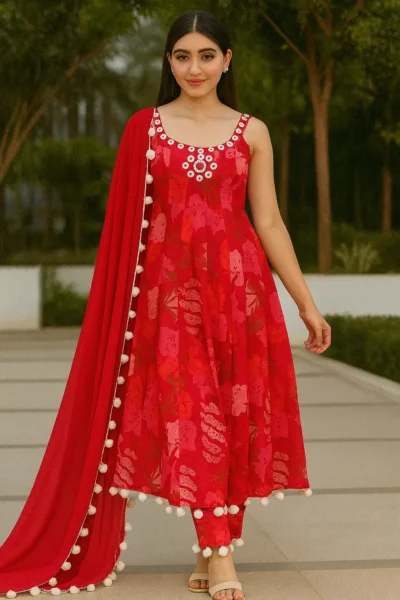 KPD-366-1 Chinon Pom Pom Style Kurta with Pant and Dupatta