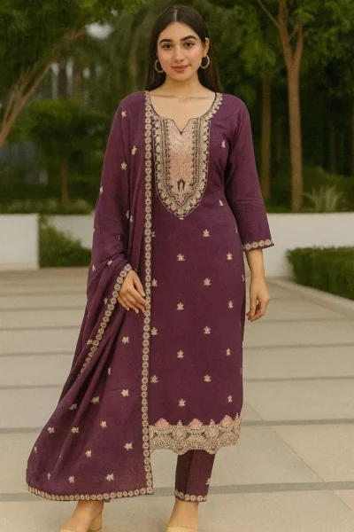 KPD-367-1 Embroidered Shifon Kurta with Pant and Dupatta
