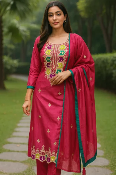 KPD-387-1 Chanderi Cotton Silk Gota Patti Work Kurta Pant with Banarasi Dupatta
