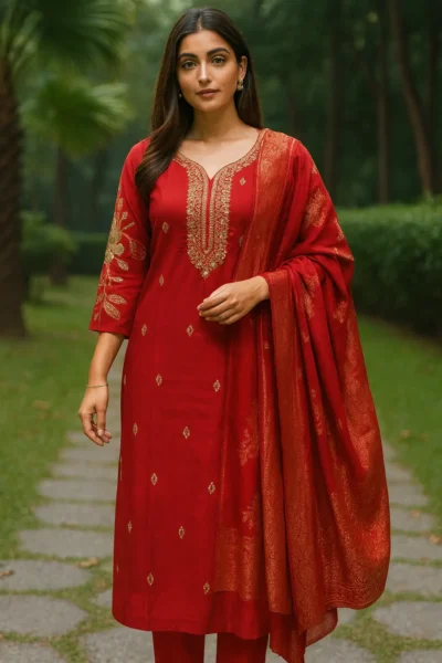 KPD-388-1 Silk Handwork Embroidered Kurta Pant with Banarasi Dupatta