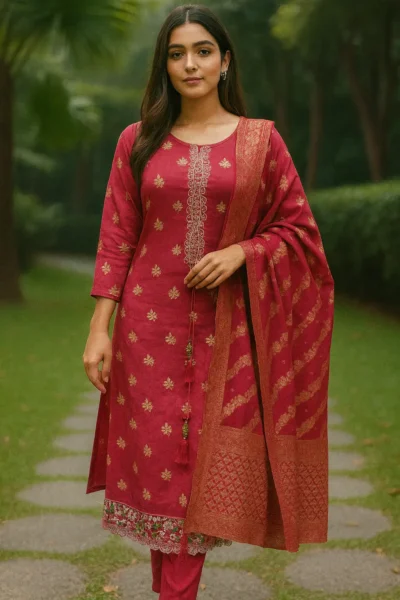 KPD-392-1 Shimmer Banarasi Work Kurta Pant with Banarasi Dupatta