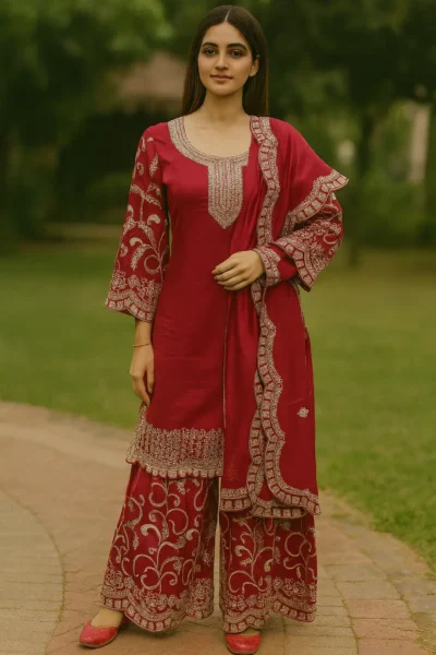 KPD-398-1 Magenta Embroidered Kurta Set with Dupatta