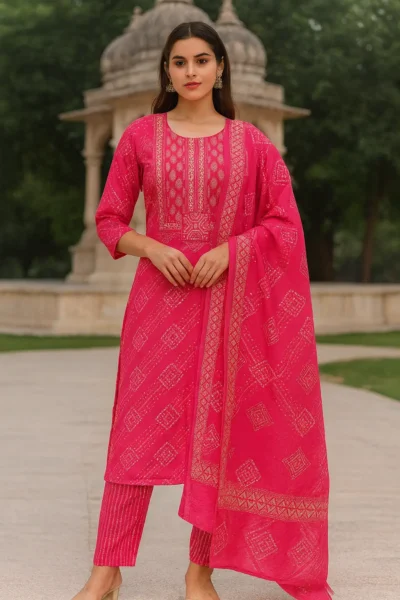 KPD-413-1 Pink Muslin Silk Embroidered Kurta Pant Dupatta Set