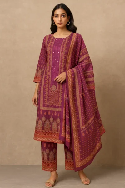 KPD-436-1 Premium Crepe Silk Suit with Sequence Work Kurta, Pant & Dupatta