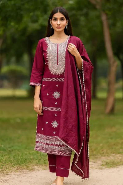KPD-437-1 Premium Silk Embroidered Suit with Kurta, Pant & Dupatta