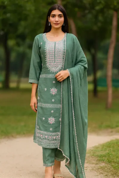 KPD-438-1 Premium Silk Embroidered Suit with Kurta, Pant & Dupatta