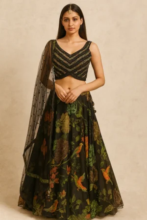 LHG-7-1 Organza Fabric Lehenga with Dupatta