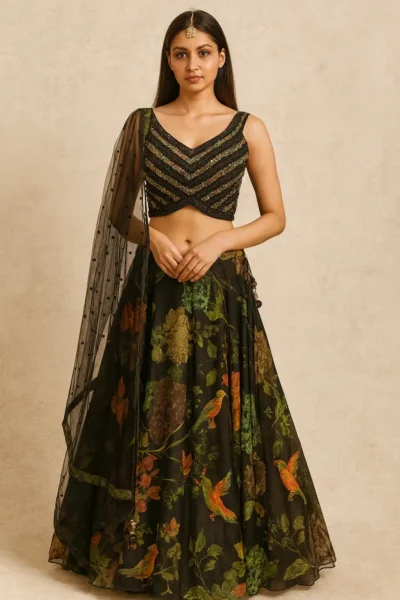LHG-7-1 Organza Fabric Lehenga with Dupatta