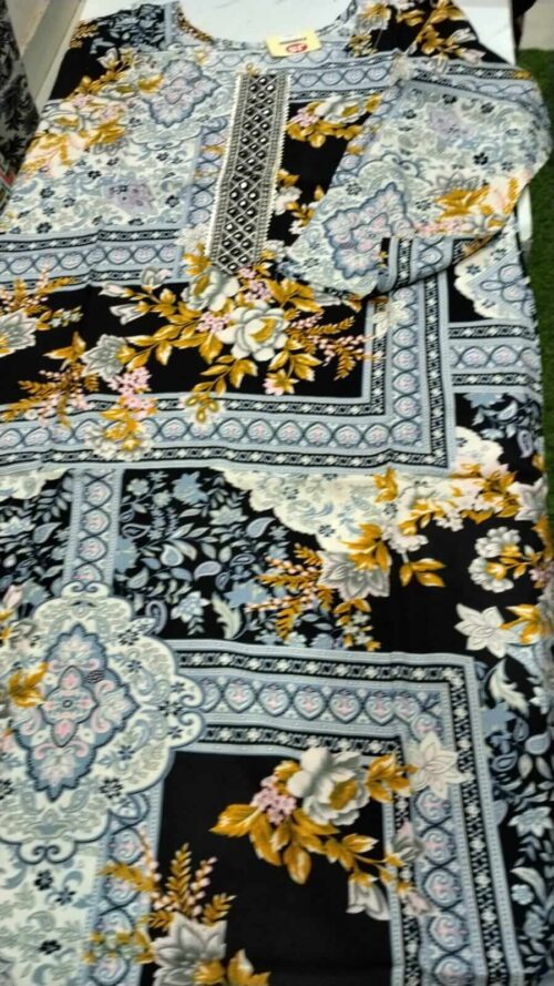 LK-51-2 Black & Mustard Floral Printed Rayon Kurta