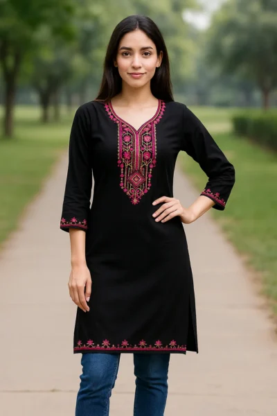 LK-59-1 Black Rayon Embroidered Straight Kurta