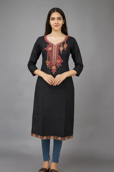 LK-68-1 Black Rayon Embroidered Kurta