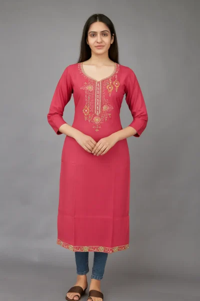 LK-69-1 Pink Rayon Embroidered Kurta