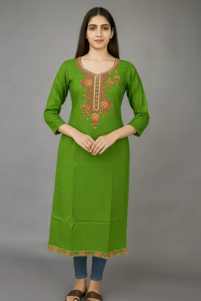 LK-70-1 Green Rayon Embroidered Kurta