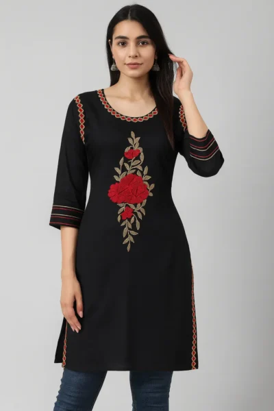 LK-74-1 Black Rayon Embroidered Kurta