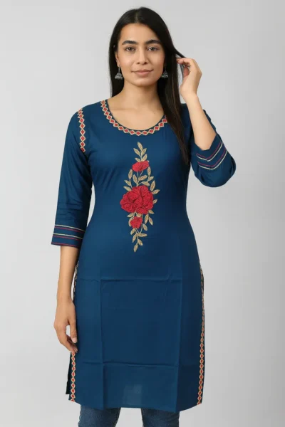 LK-76-1 Navy Blue Rayon Embroidered Kurta