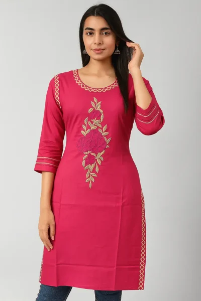 LK-77-1 Pink Rayon Embroidered Kurta