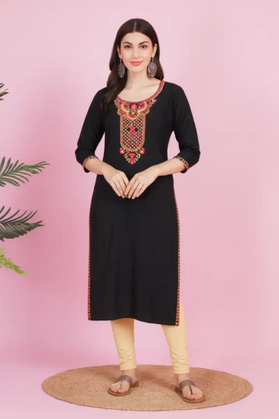 LK-79-1 Black Rayon Embroidered Kurta