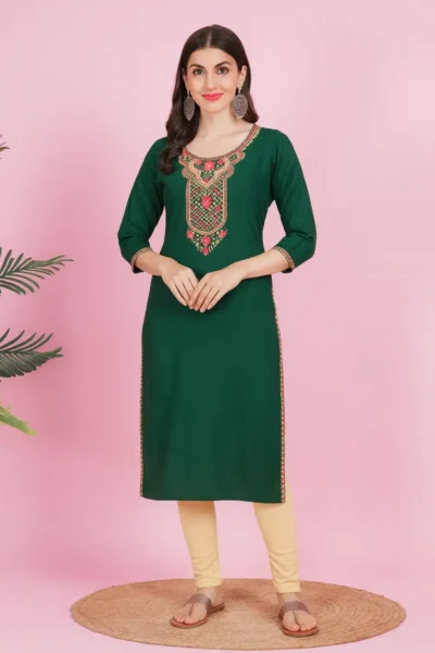 LK-80-1 Green Rayon Embroidered Kurta