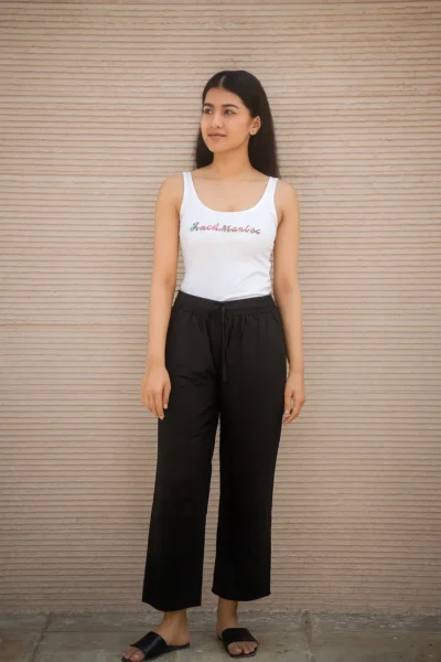 PNT-16-1 Classic Black Linen Straight-Fit Pants