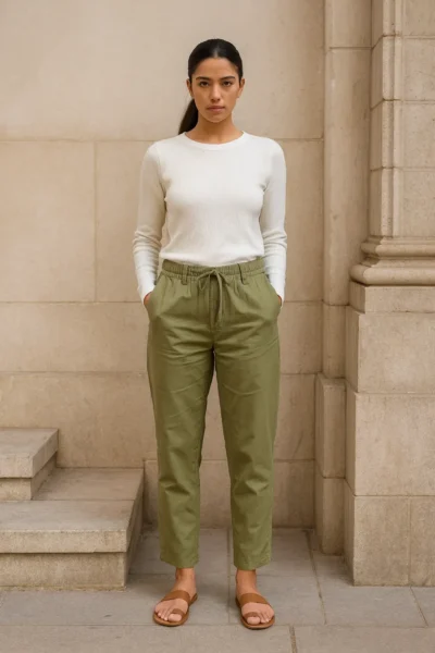 PNT-17-1 Olive Green Linen Comfort-Fit Pants