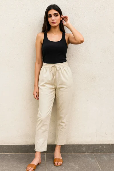 PNT-18-1 Off-White Linen Relaxed-Fit Pants