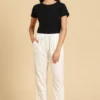 PNT-19-1 White Linen Straight-Fit Pants