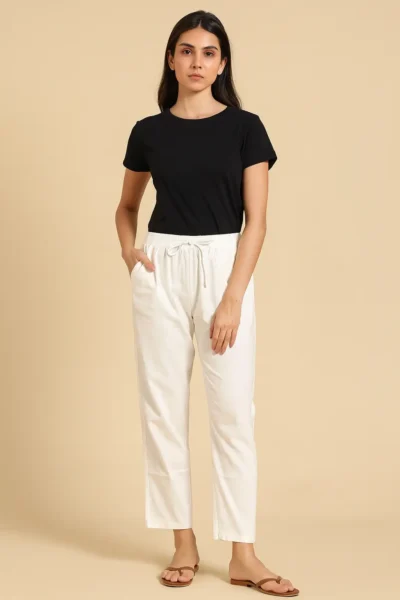 PNT-19-1 White Linen Straight-Fit Pants