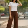 PNT-20-1 Brown Linen Straight-Fit Pants