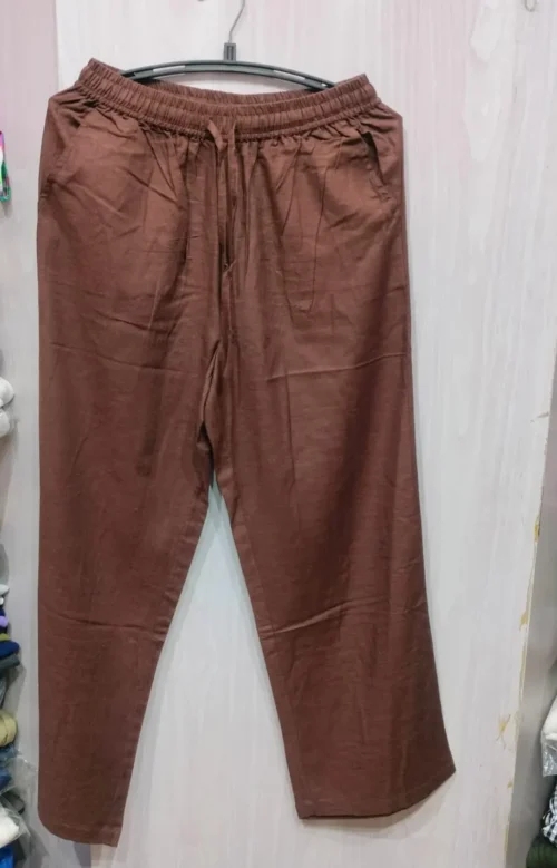 PNT-20-2 Brown Linen Straight-Fit Pants