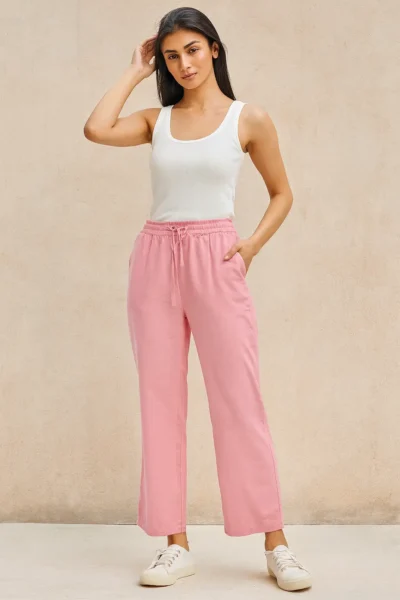 PNT-22-1 Pink Linen Straight-Fit Pants