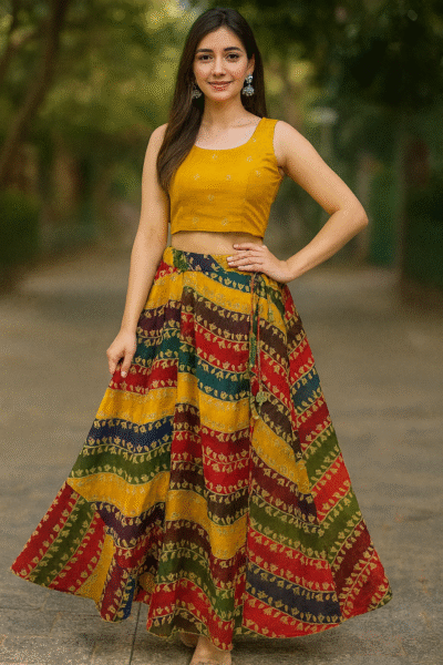 SKT-12-1 Silk Blend Multicolor Printed Skirt
