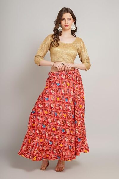SKT-2-1 Silk Blend Maxi Skirt | Traditional Patola Print Long Skirt