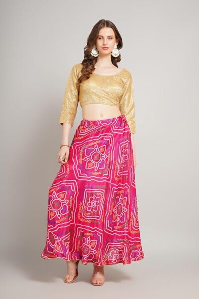 SKT-3-1 Silk Bandhani Skirt | Traditional Flared Tie-Up Skirt with Tassel Details