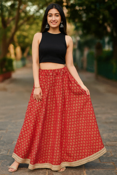SKT-9-1 Red Rayon Lace Work Skirt