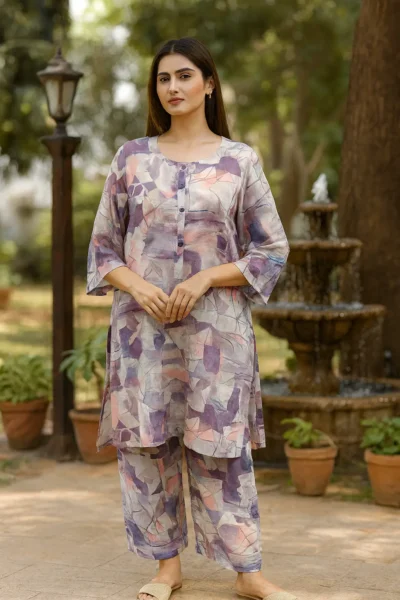 CRD-108-1 Lavender Mist Floral Linen Co-ord Set