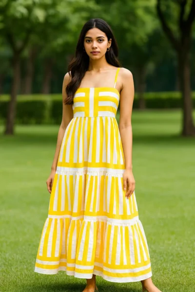 DRS-170-1 Sunshine Striped Cotton Maxi Dress
