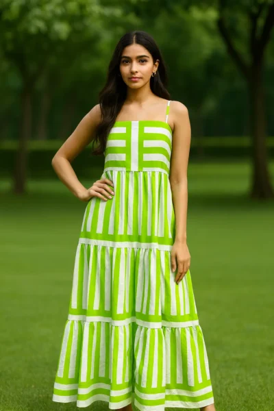 DRS-171-1 Lime Breeze Striped Cotton Maxi Dress