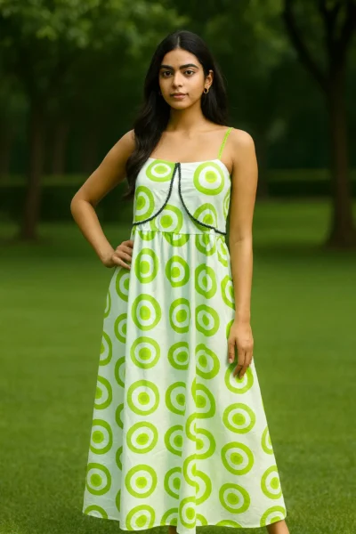 DRS-174-1 Lime Orbit Printed Cotton Maxi Dress
