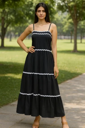DRS-176-1 Midnight Charm Tiered Cotton Maxi Dress