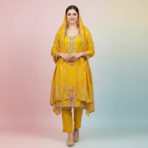 KPD-451-1 Yellow Embroidered Kurta Set